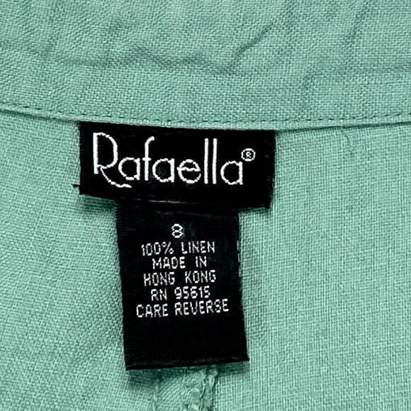 Rafaella 100% Linen Straight Leg Pants Womens 8 Green Drawstring Casual Coastal - Picture 14 of 14